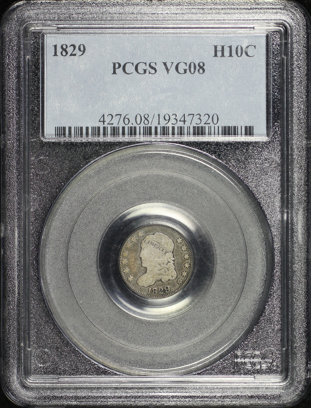 Obverse of this 1829 Capped Bust Half Dime PCGS VG-08