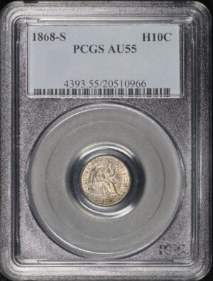 Obverse of this 1868-S Liberty Seated Half Dime PCGS AU-55
