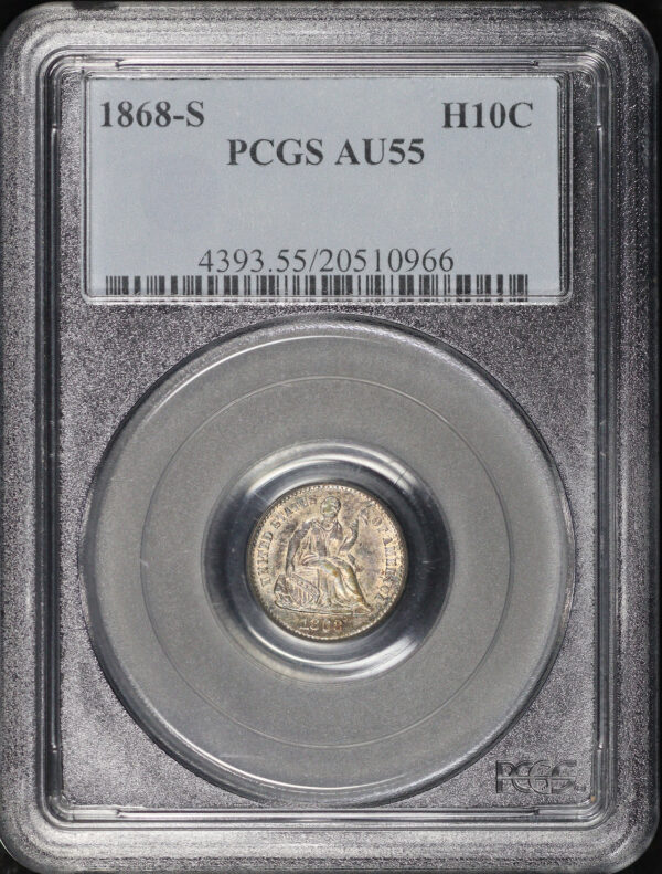 Obverse of this 1868-S Liberty Seated Half Dime PCGS AU-55
