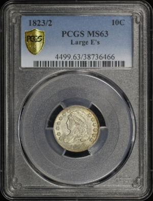 Obverse of this 1823/2 Capped Bust Dime Large E’s PCGS MS-63