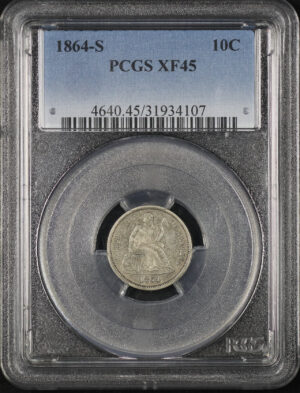 Obverse of this 1864-S Liberty Seated Dime PCGS XF-45