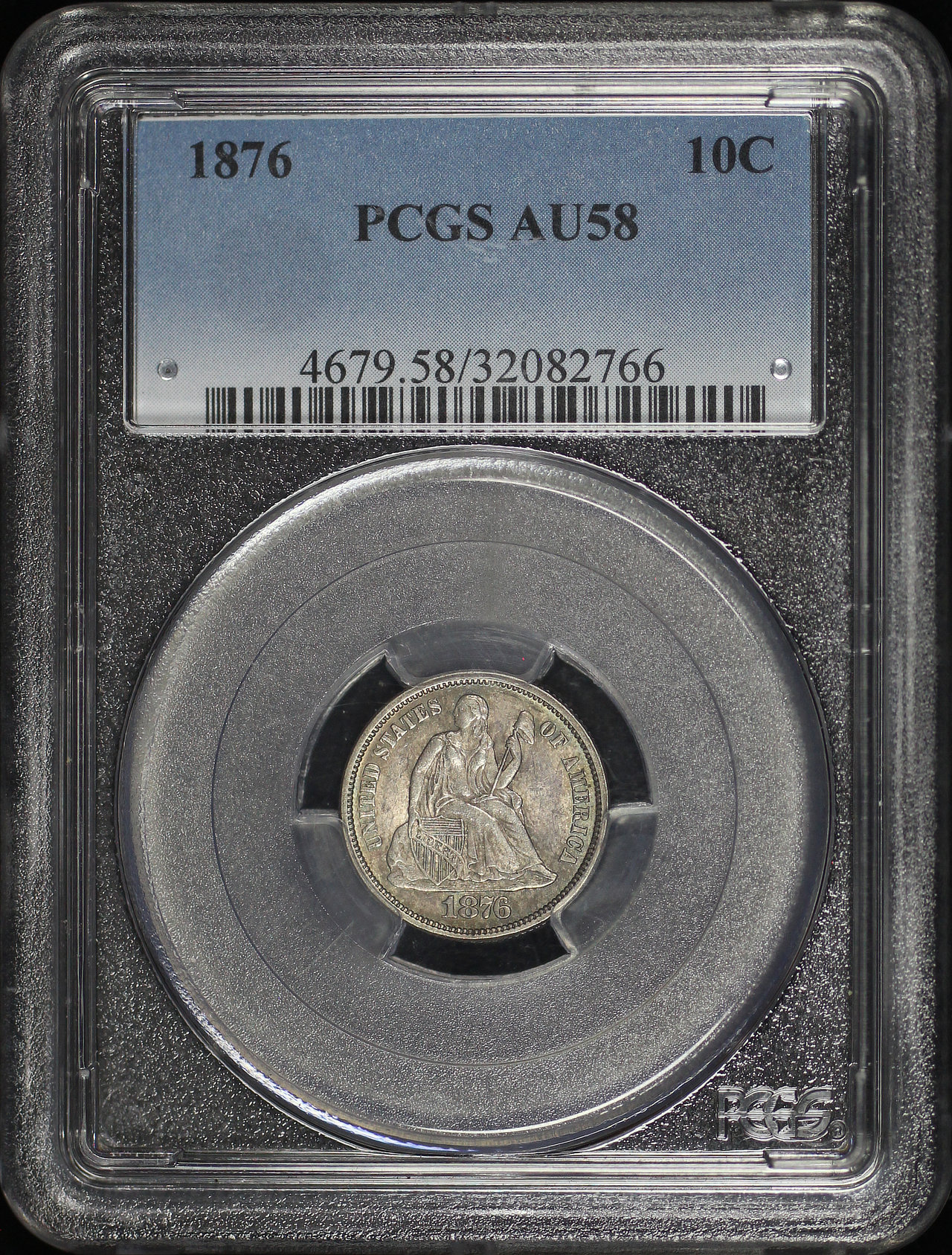 Obverse of this 1876 Liberty Seated Dime PCGS AU-58