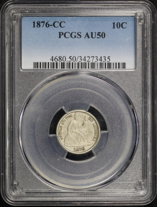 Obverse of this 1876-CC Liberty Seated Dime PCGS AU-50