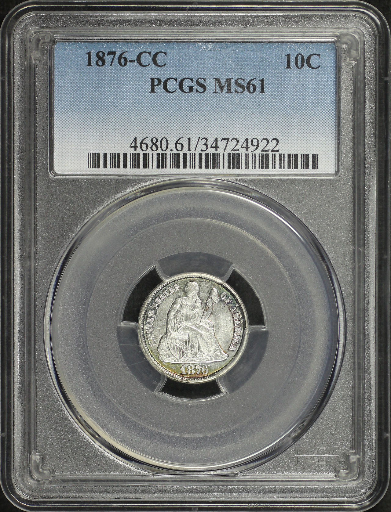 Obverse of this 1876-CC Liberty Seated Dime PCGS MS-61