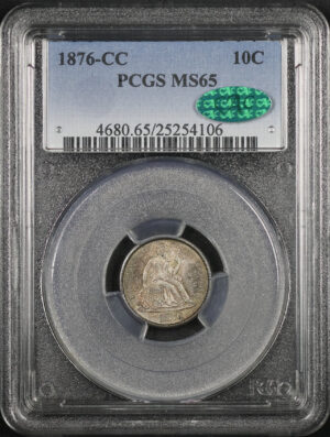 Obverse of this 1876-CC Liberty Seated Dime PCGS MS-65 CAC