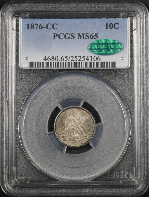 Obverse of this 1876-CC Liberty Seated Dime PCGS MS-65 CAC