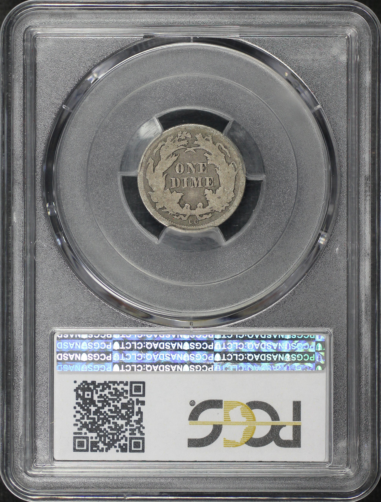 Reverse of this 1877-CC Liberty Seated Dime PCGS G-06