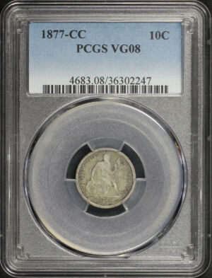 Obverse of this 1877-CC Liberty Seated Dime PCGS VG-08
