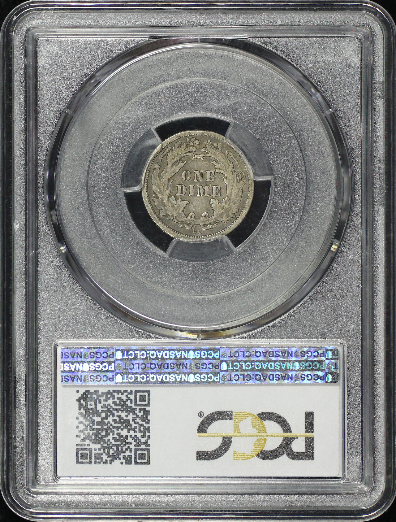 Reverse of this 1877-CC Liberty Seated Dime PCGS VF-30