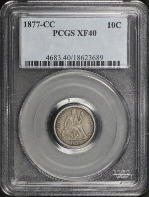 Obverse of this 1877-CC Liberty Seated Dime PCGS XF-40