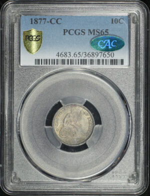 Obverse of this 1877-CC Liberty Seated Dime PCGS MS-65 CAC