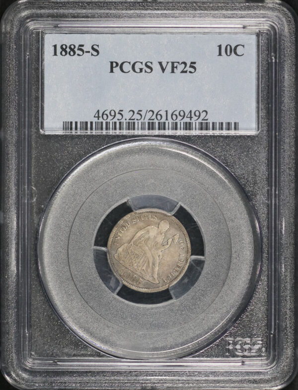 Obverse of this 1885-S Liberty Seated Dime PCGS VF-25