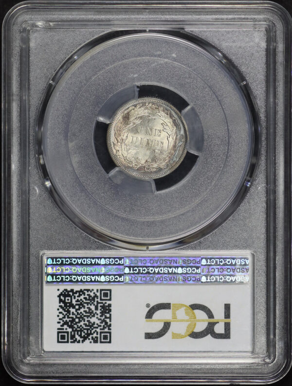 Reverse of this 1890 Liberty Seated Dime PCGS MS-66+ CAC Rainbow Toning