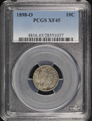 Obverse of this 1898-O Barber Dime PCGS XF-45