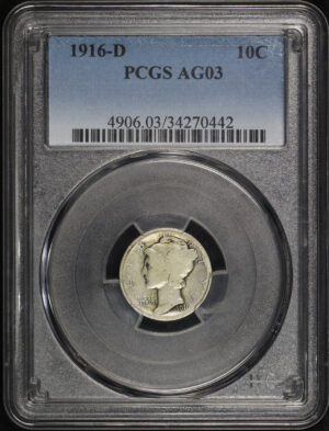 Obverse of this 1916-D Mercury Dime PCGS AG-03