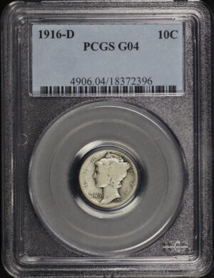 Obverse of this 1916-D Mercury Dime PCGS G-04