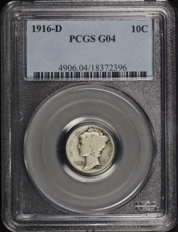 Obverse of this 1916-D Mercury Dime PCGS G-04