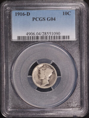 Obverse of this 1916-D Mercury Dime PCGS G-04
