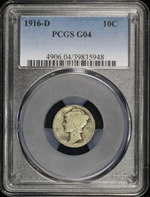 Obverse of this 1916-D Mercury Dime PCGS G-04