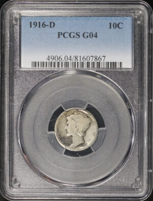 Obverse of this 1916-D Mercury Dime PCGS G-04