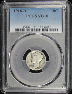 Obverse of this 1916-D Mercury Dime PCGS VG-10