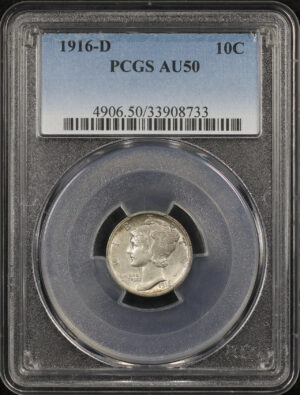 Obverse of this 1916-D Mercury Dime PCGS AU-50