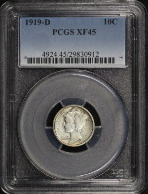 Obverse of this 1919-D Mercury Dime PCGS XF-45