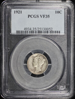 Obverse of this 1921 Mercury Dime PCGS VF-35