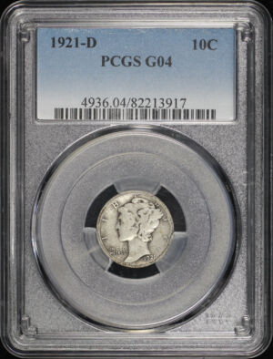 Obverse of this 1921-D Mercury Dime PCGS G-04