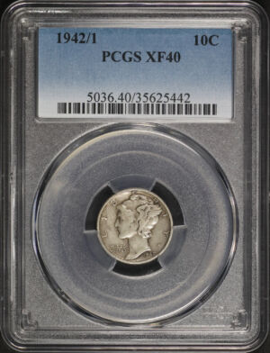 Obverse of this 1942/1 Mercury Dime PCGS XF-40