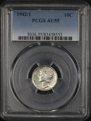 Obverse of this 1942/1 Mercury Dime PCGS AU-55