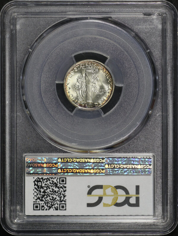 Reverse of this 1943-S Mercury Dime PCGS MS-68 FB Blue & Sunset Hue Rim Toning