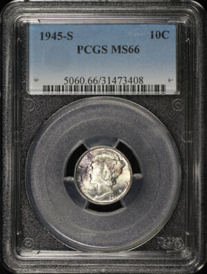 Obverse of this 1945-S Mercury Dime PCGS MS-66