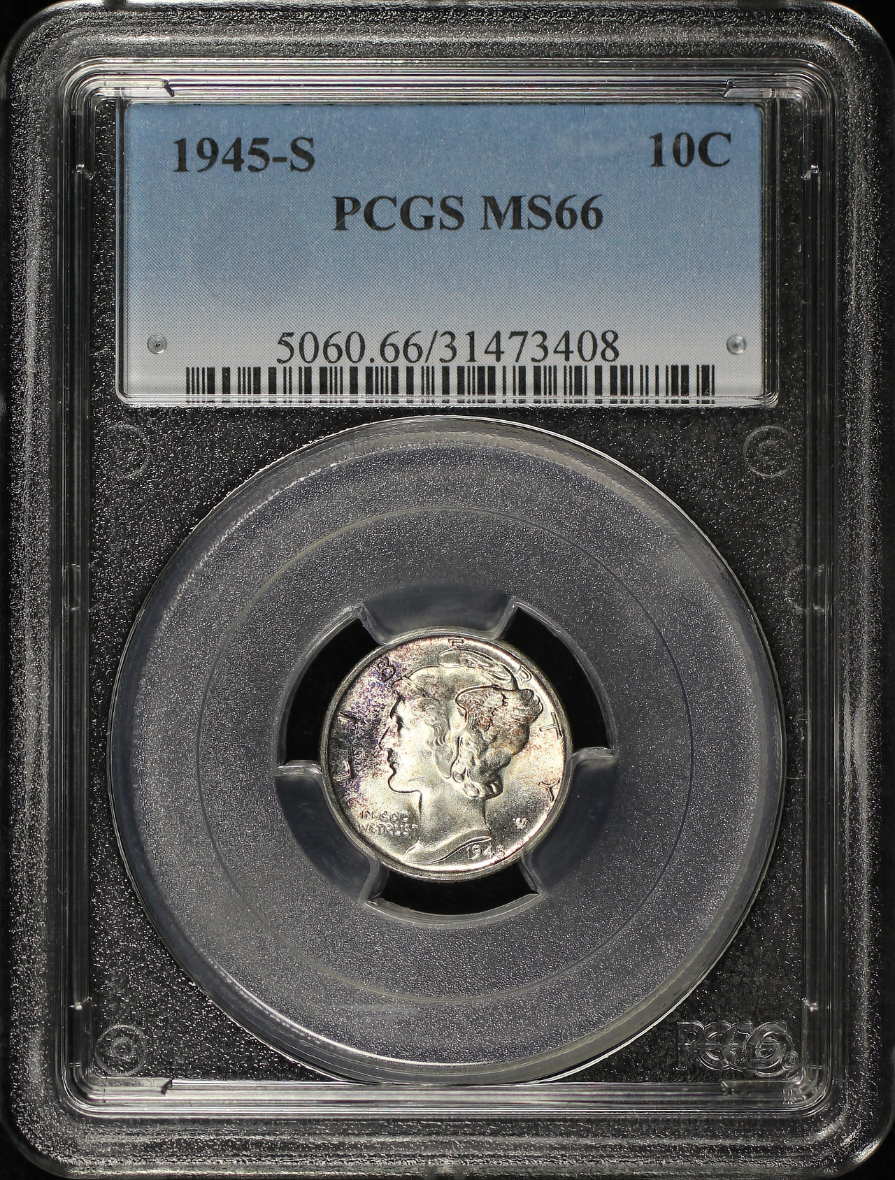Obverse of this 1945-S Mercury Dime PCGS MS-66