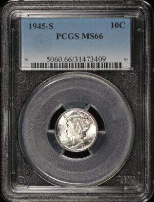 Obverse of this 1945-S Mercury Dime PCGS MS-66