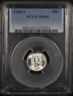Obverse of this 1945-S Mercury Dime PCGS MS-66