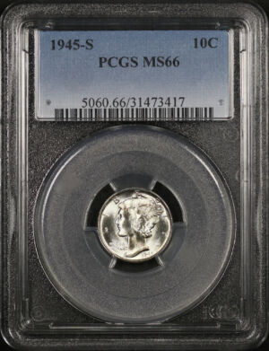 Obverse of this 1945-S Mercury Dime PCGS MS-66