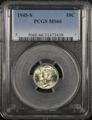 Obverse of this 1945-S Mercury Dime PCGS MS-66
