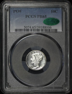 Obverse of this 1939 Mercury Dime PCGS PR-65 CAC