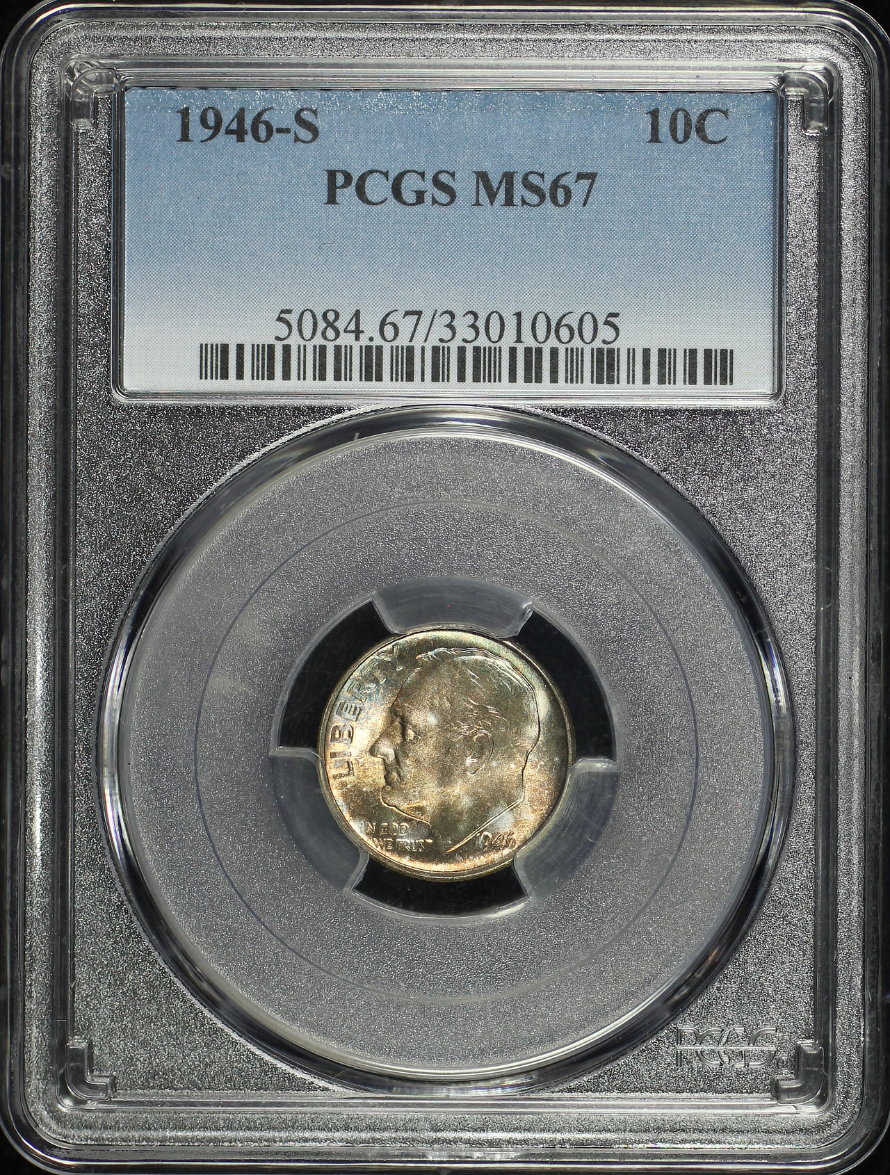 Obverse of this 1946-S Roosevelt Dime PCGS MS-67