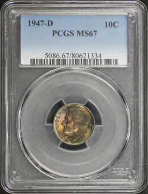 Obverse of this 1947-D Roosevelt Dime PCGS MS-67