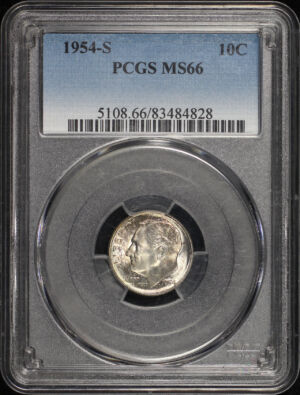 Obverse of this 1954-S Roosevelt Dime PCGS MS-66