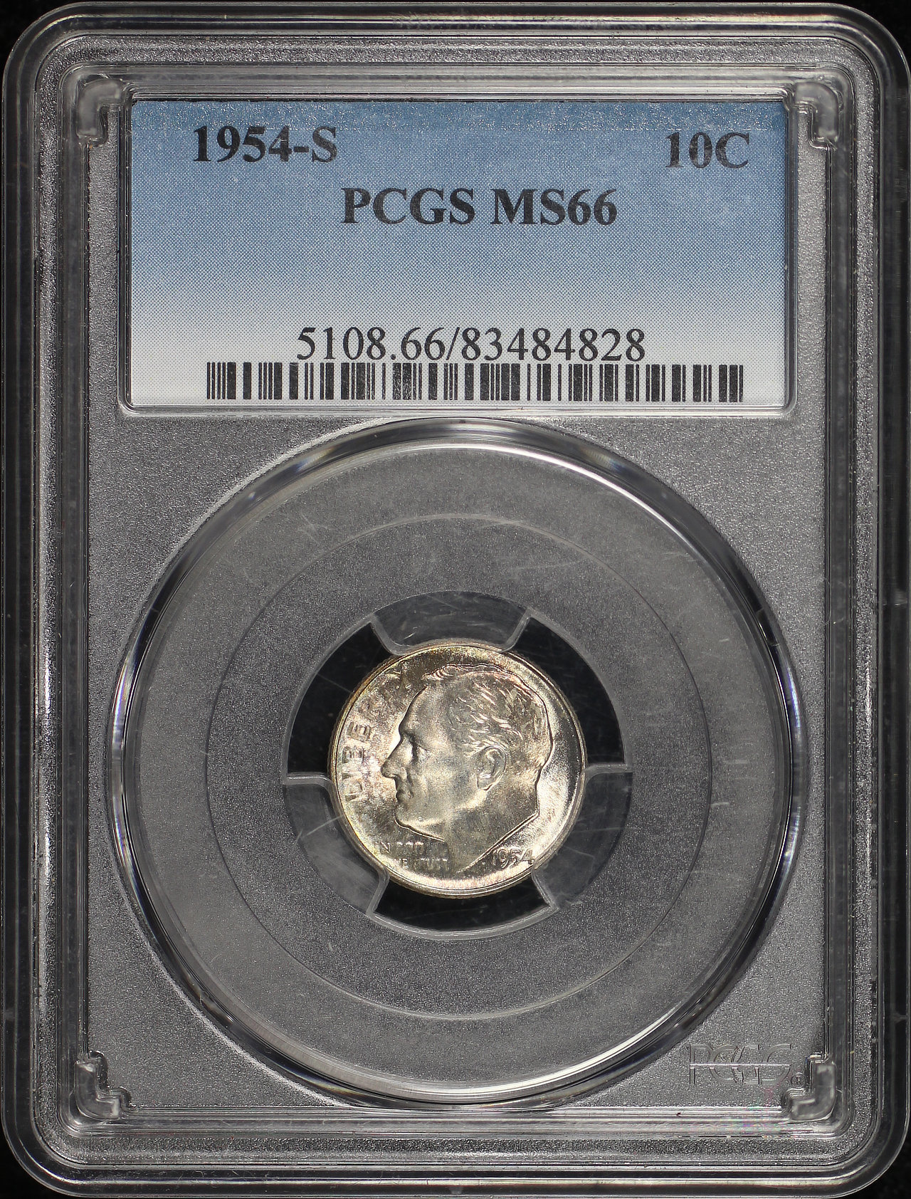 Obverse of this 1954-S Roosevelt Dime PCGS MS-66