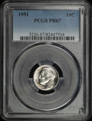 Obverse of this 1951 Roosevelt Dime PCGS PR-67