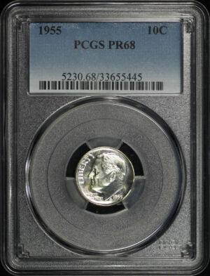 Obverse of this 1955 Roosevelt Dime PCGS PR-68
