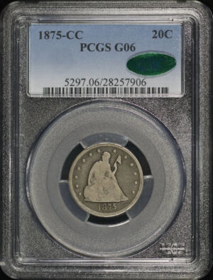 Obverse of this 1875-CC Twenty Cent PCGS G-06 CAC