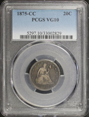 Obverse of this 1875-CC Twenty Cent PCGS VG-10