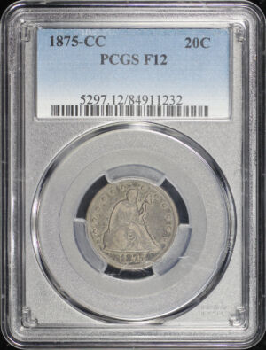 Obverse of this 1875-CC Twenty Cent PCGS F-12