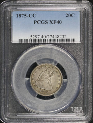 Obverse of this 1875-CC Twenty Cent PCGS XF-40