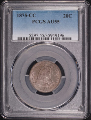 Obverse of this 1875-CC Twenty Cent PCGS AU-55